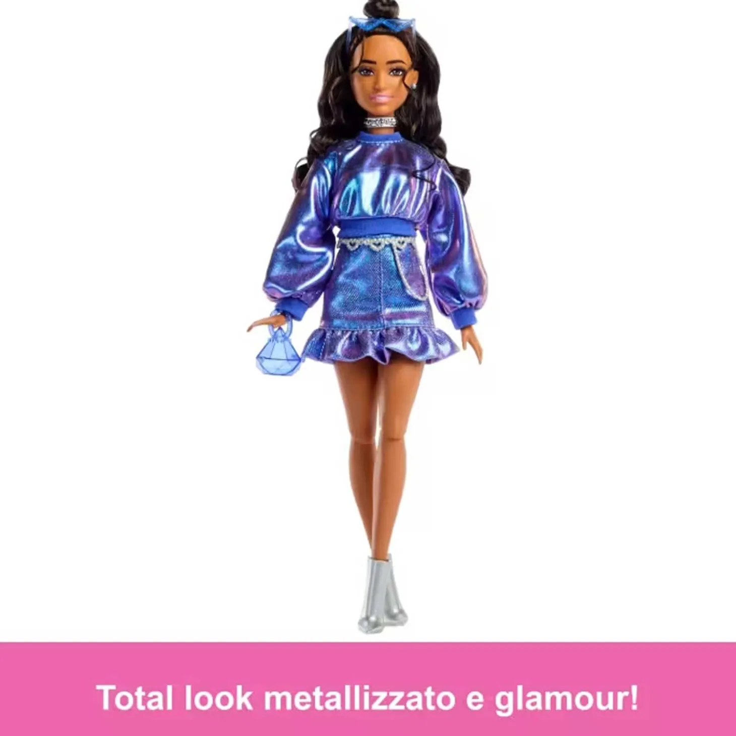 Barbie Fashionista Deluxe Metallic Mora Con Vestito Azzurro JFP42