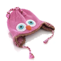 Cappellino Paraorecchie Gufetto Rosa Fair Trade