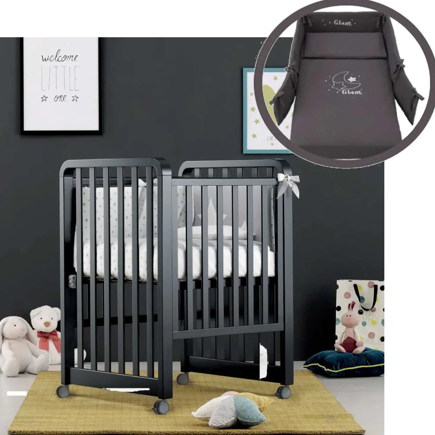 Lettino Glam 9 In 1 + Materasso + Completo Piumone Glam