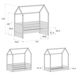 Letto Montessori a Casetta Sogni 70x140 cm Con Cassetti