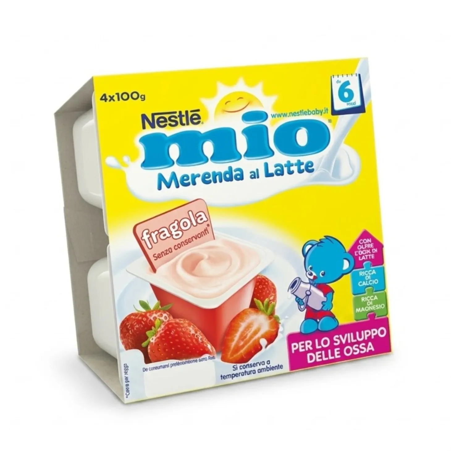 Merenda Lattea Fragola: Confezione 4x100 gr