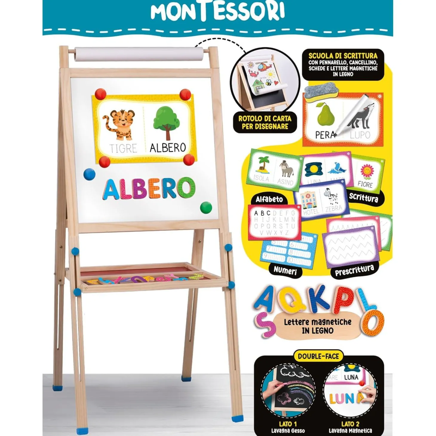 Montessori Lavagnona in Legno Cresce Con Te