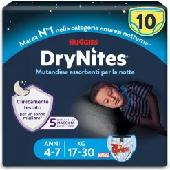 Mutandine Assorbenti Drynites Boy 4/7anni 17/30 Kg: Confezione 10 Pz