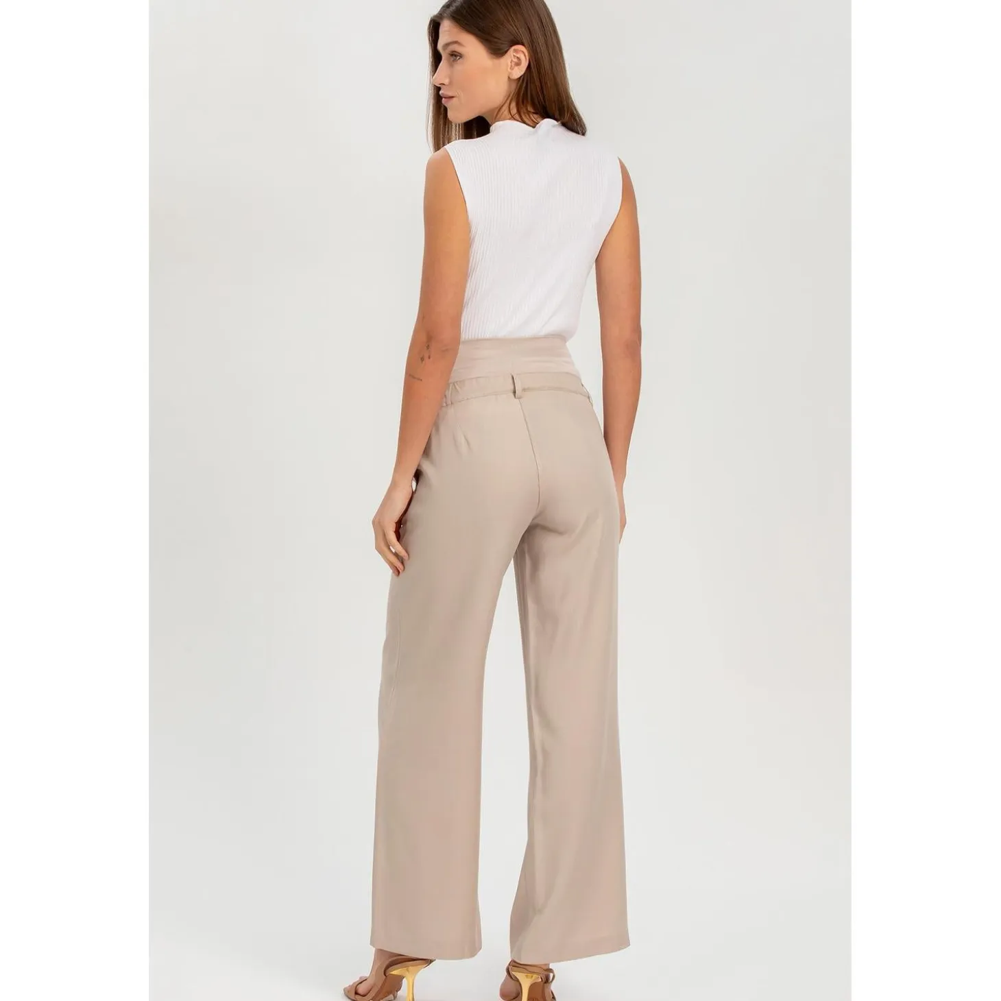 Pantaloni Premaman a Gamba Larga Ice Beige