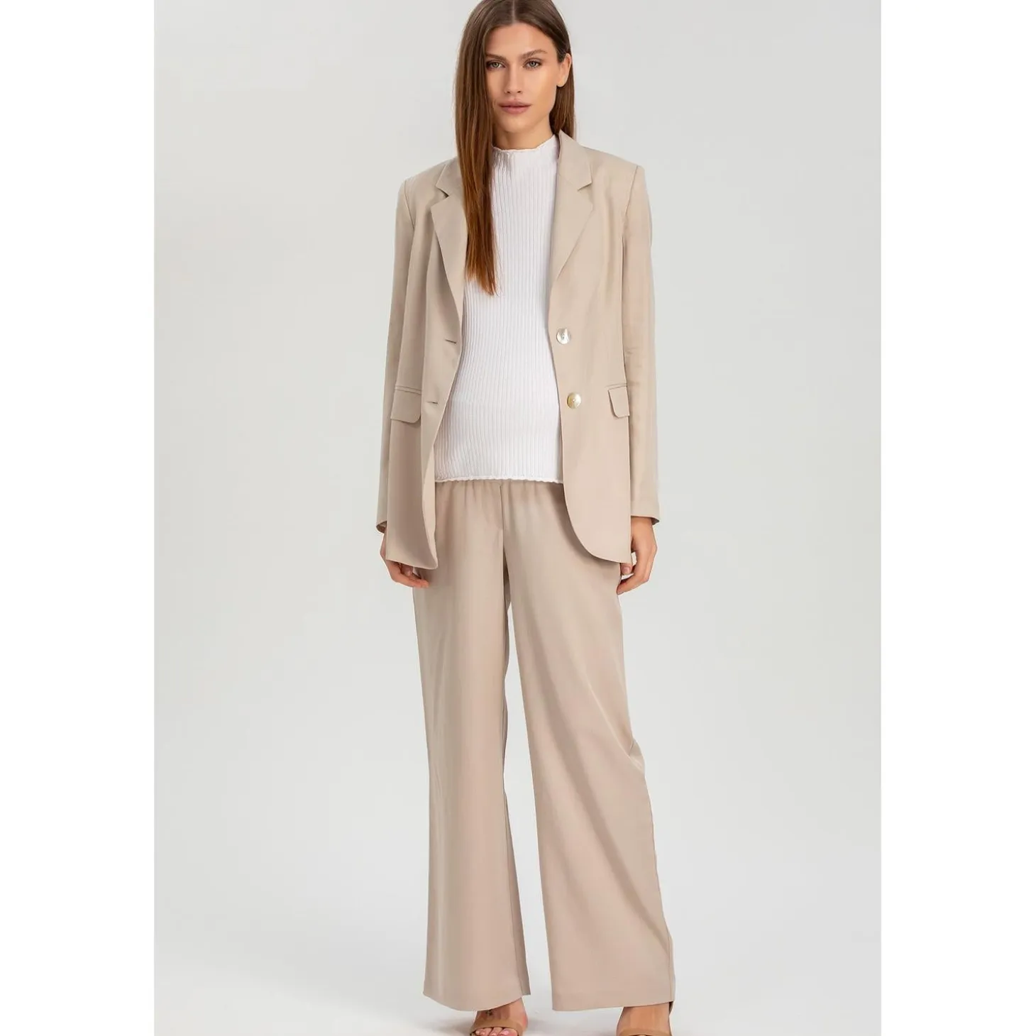 Pantaloni Premaman a Gamba Larga Ice Beige