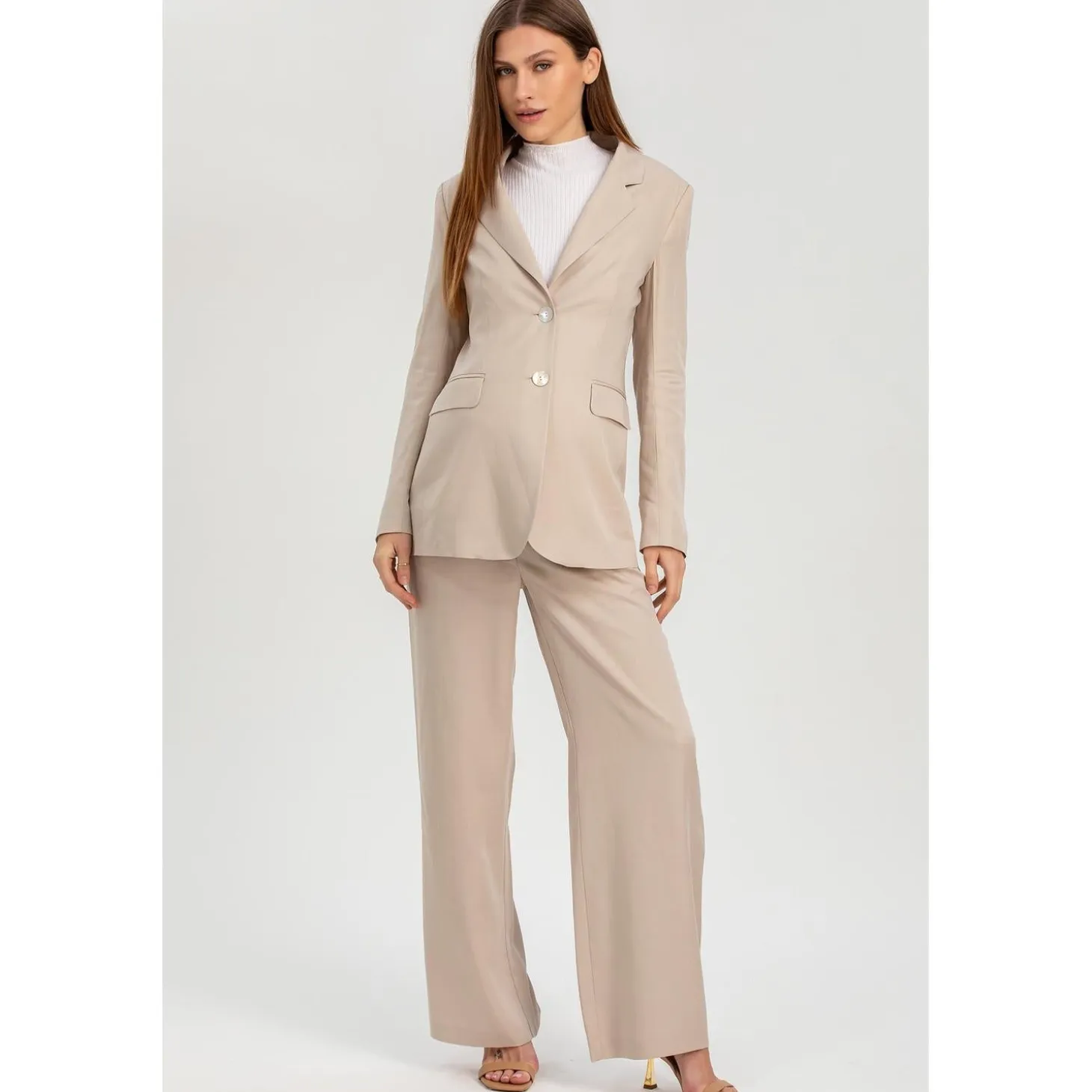 Pantaloni Premaman a Gamba Larga Ice Beige