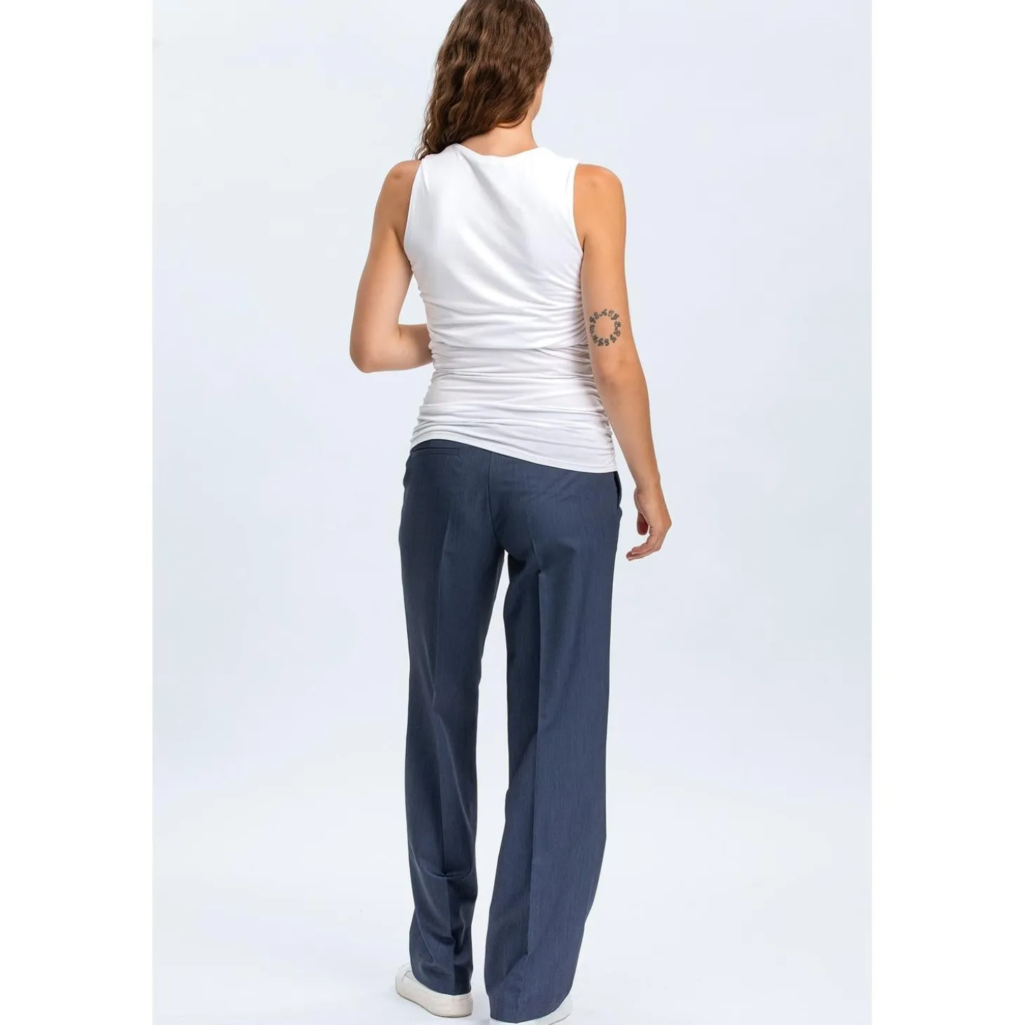 Pantaloni Premaman Denim Blu a Gamba Larga