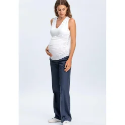 Pantaloni Premaman Denim Blu a Gamba Larga