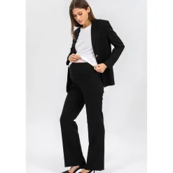 Pantaloni Premaman in Lino Nero a Gamba Leggermente Svasata