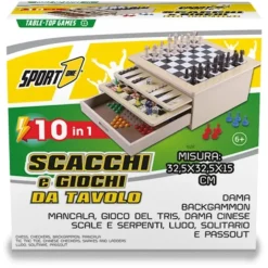 Scacchiera in Legno Multigioco da Tavolo 10 in 1 in Legno
