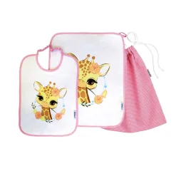 Set Asilo Bimba 3pz Asciugamano Sacchetta Bavaglino