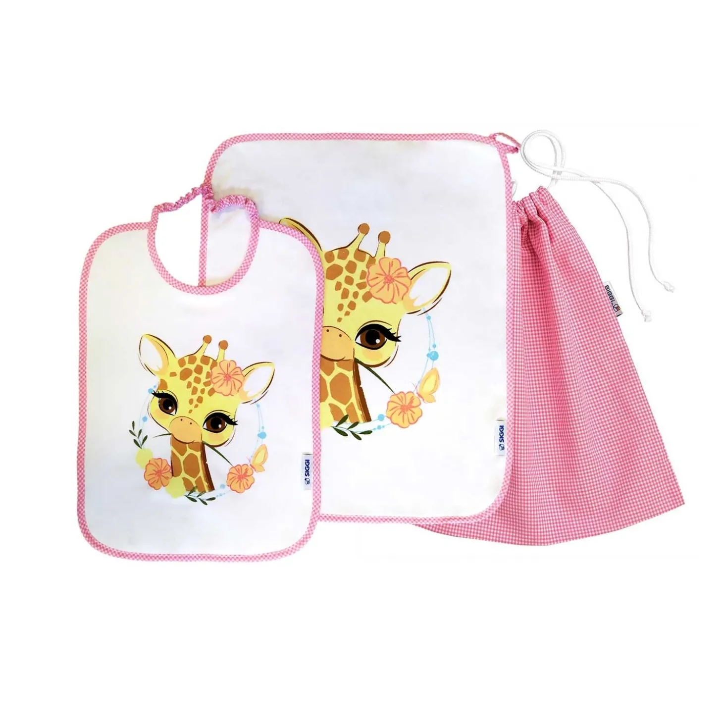 Set Asilo Bimba 3pz Asciugamano Sacchetta Bavaglino