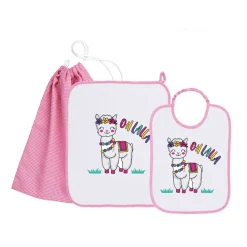 Set Asilo Bimba 3pz Asciugamano Sacchetta Bavaglino