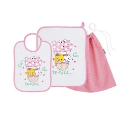 Set Asilo Bimba 3pz Asciugamano Sacchetta Bavaglino