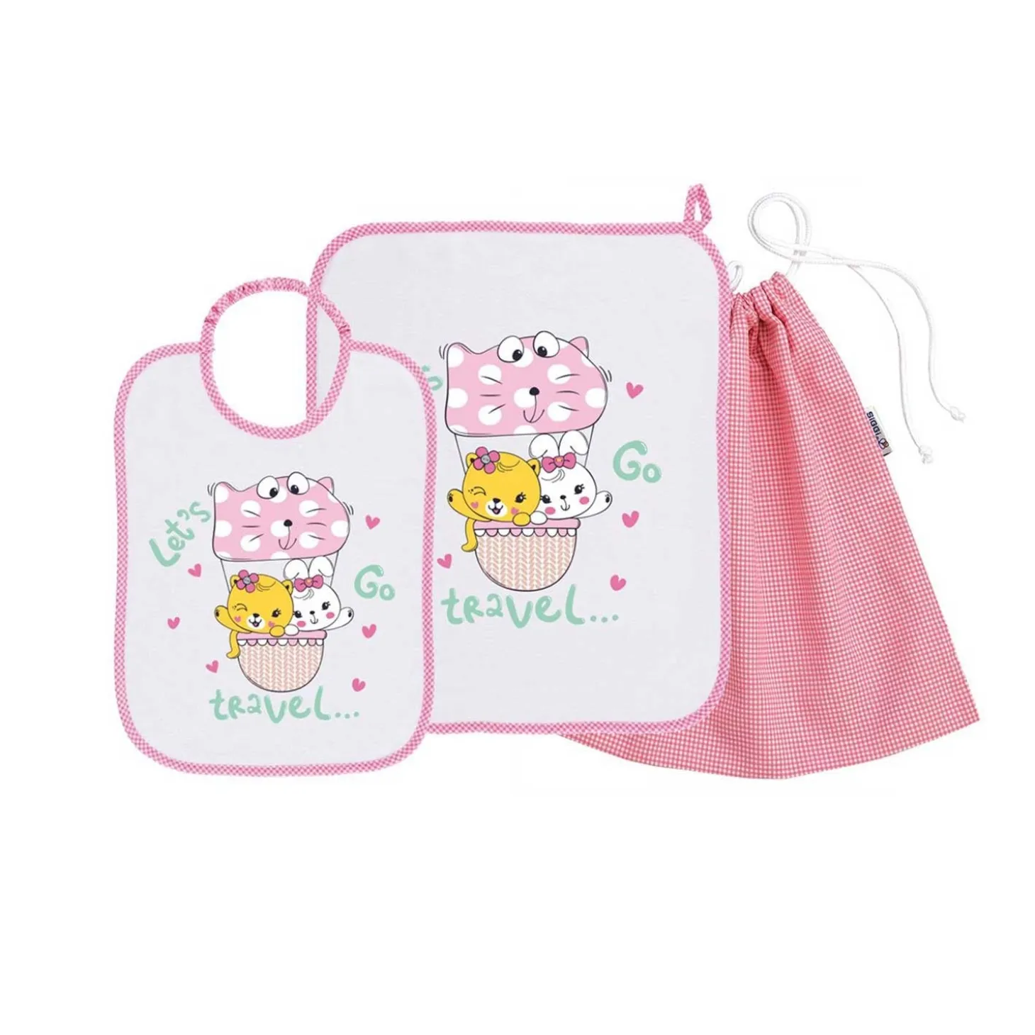 Set Asilo Bimba 3pz Asciugamano Sacchetta Bavaglino
