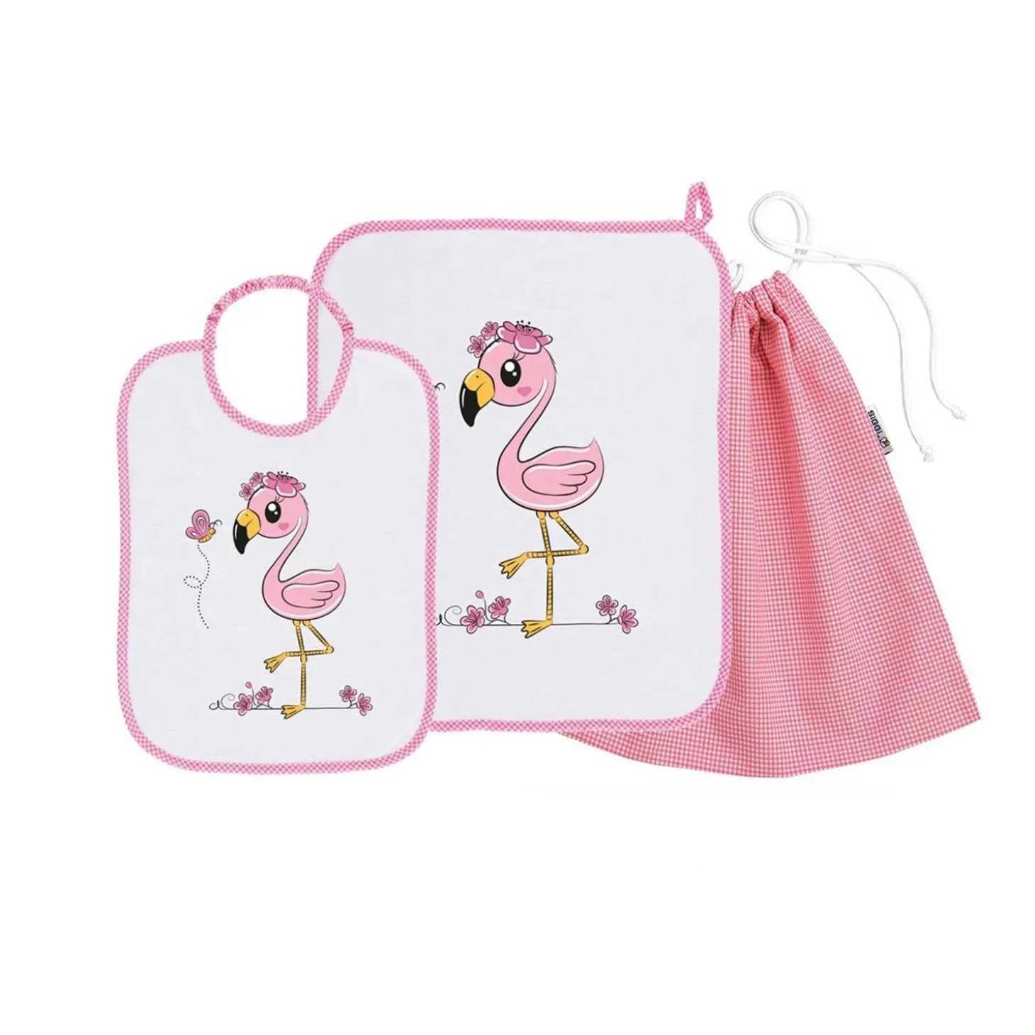 Set Asilo Bimba 3pz Asciugamano Sacchetta Bavaglino