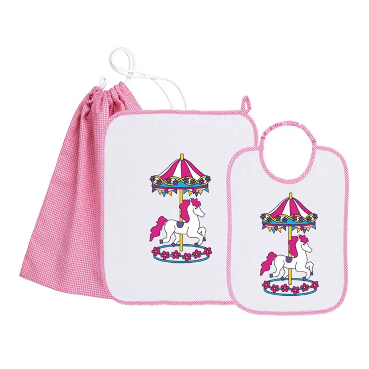 Set Asilo Bimba 3pz Asciugamano Sacchetta Bavaglino