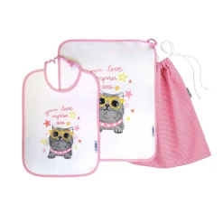 Set Asilo Bimba 3pz Asciugamano Sacchetta Bavaglino