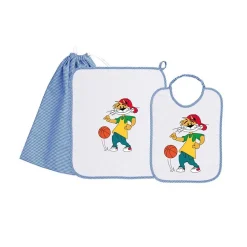 Set Asilo Bimbo 3pz Asciugamano Sacchetta Bavaglino
