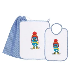 Set Asilo Bimbo 3pz Asciugamano Sacchetta Bavaglino