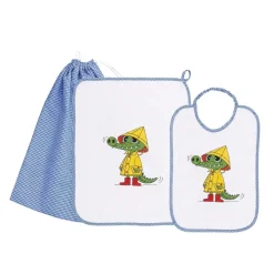 Set Asilo Bimbo 3pz Asciugamano Sacchetta Bavaglino