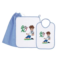 Set Asilo Bimbo 3pz Asciugamano Sacchetta Bavaglino