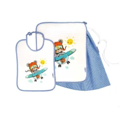 Set Asilo Bimbo 3pz Asciugamano Sacchetta Bavaglino