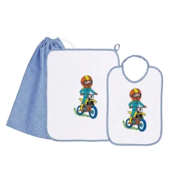 Set Asilo Bimbo 3pz Asciugamano Sacchetta Bavaglino