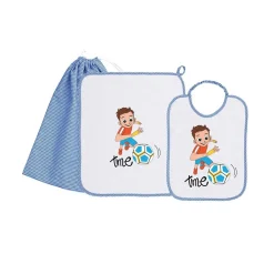 Set Asilo Bimbo 3pz Asciugamano Sacchetta Bavaglino