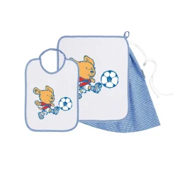 Set Asilo Bimbo 3pz Asciugamano Sacchetta Bavaglino