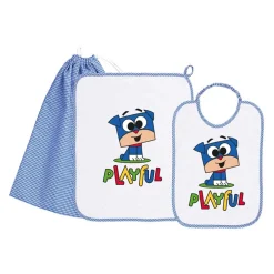 Set Asilo Bimbo 3pz Asciugamano Sacchetta Bavaglino