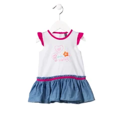 Vestito Combinato Smanicato Fucsia e Jeans